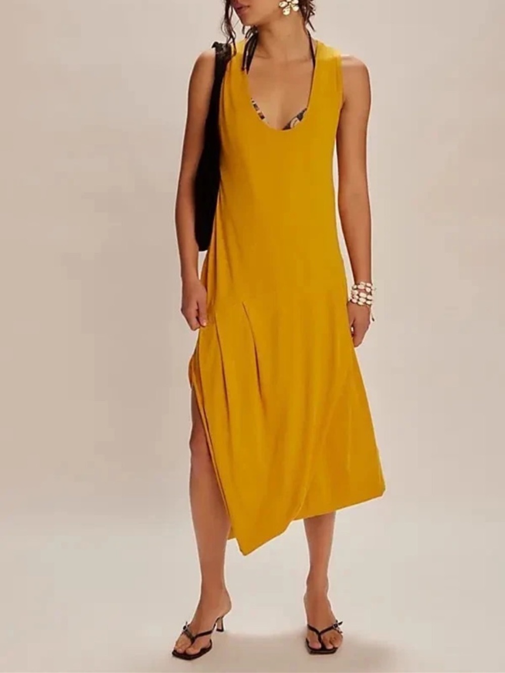 Free People Monika Midi Dress Sleeveless Free Est Asymmetrical Mango Juice Sz XL